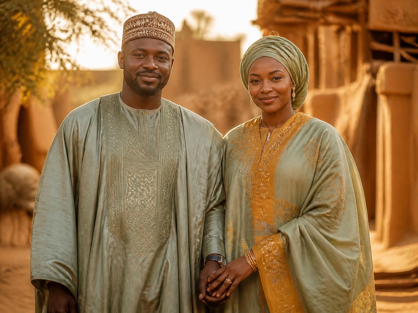 Couple traditionnel de l'espace AES, incarnant la dignité et l'engagement